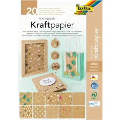 Image of folia 48798 motif block kraft paper mix with 10 sheets of 120 g/m² and card 230 g/m², DIN A4, plain print, pad top cover, for crafts designing