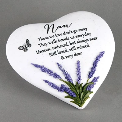 Image of Thoughts Of You Heart Outdoor Memorial Plaque with Lavender design, Nan