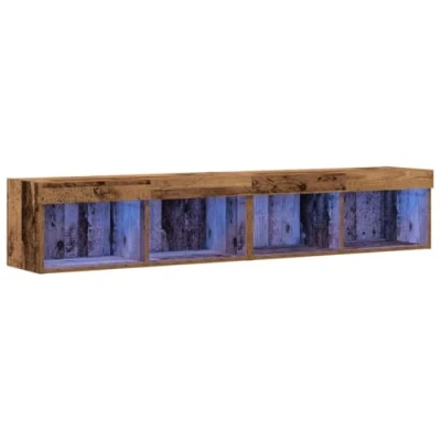 Image of vidaXL TV Wall Cabinets with LED Lights 2 pcs Old Wood 80x30x30 cm