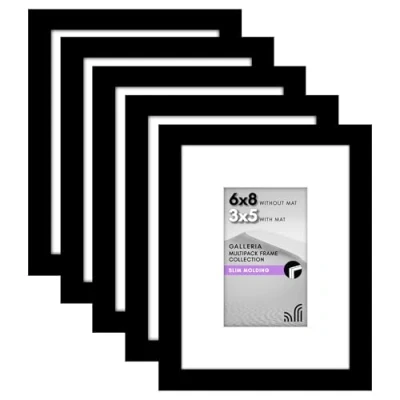 Image of Americanflat 6x8 Picture Frame with Polished Plexiglass Set of 5 Use as 3x5 Mat or Without Galleria Collection Gallery Frames for Tabletop and Wall Display Black