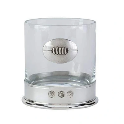 Image of Lead Free pewterware Mounted 12oz Whisky Glass with a Rugby Ball Emblem in Presentation Box of 1 or 2 Glasses (1)