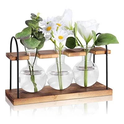 Image of JIVIMOCO Plant Propagation Station with Wooden Stand,Plant Terrarium Desktop Stations,Air Planter Bulb Glass Vase
