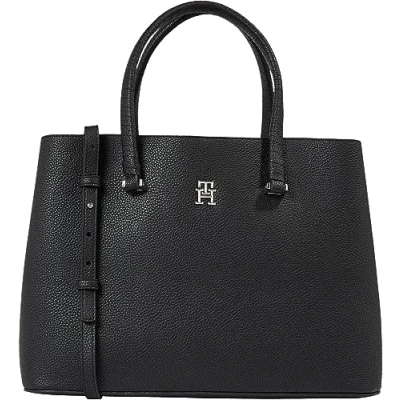 Image of Tommy Hilfiger Women Bag Emblem Satchel with Interior Pockets, Multicolor (Black), One Size