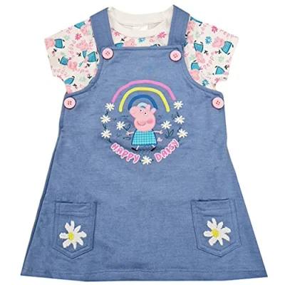 Image of Girls Peppa Pig Pinafore Dress and Top Set (3 4 Years, Pig)