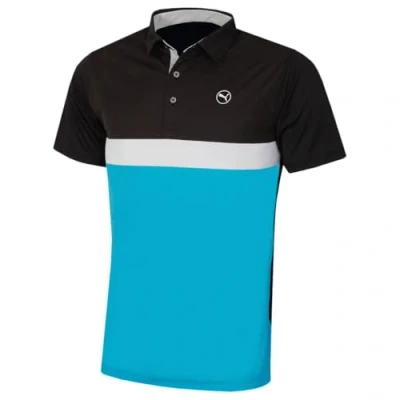 Image of Puma Golf Mens Pure Colour Block Polo Shirt Black Aqua Blue M