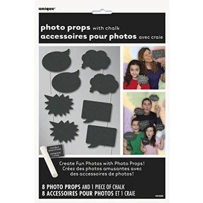 Image of Black Chalk Board Photo Booth Props Pack of 8 (4 Assorted Shapes) Perfect for Fun and Memorable Photos