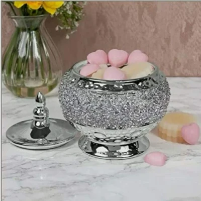 Image of Silver Sparkle Diamante Ceramic Trinket Storage Bowl From Lesser &amp; Pavey