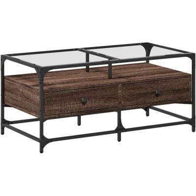 Image of vidaXL Coffee Table with Glass Top Sonoma Oak 98.5x50x45 cm Steel