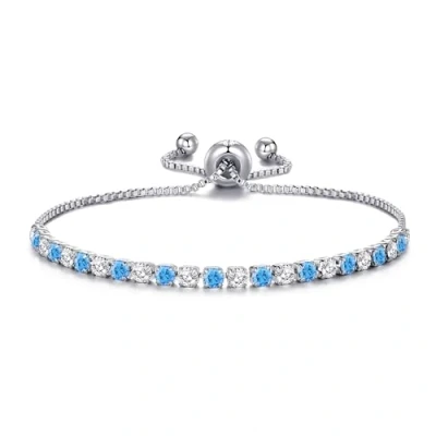 Image of Philip Jones Silver Plated Adjustable Blue Tennis Bracelet Created with Zircondia® Crystals