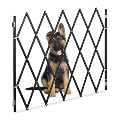 Image of Relaxdays Safety Gate, Barrier, Width Extendable up to 130 cm, 87.5 100 cm high, Bamboo, Stair &amp; Door Dog Guard, Black