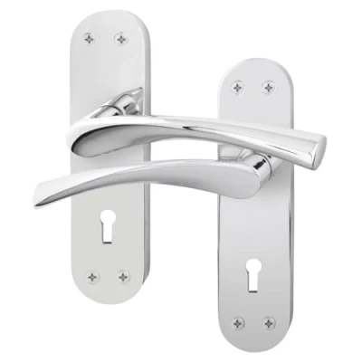 Image of EAI Chrome Door Handles for Key Lock 1 Pair Polished Internal Lever on Backplate Novoli Range