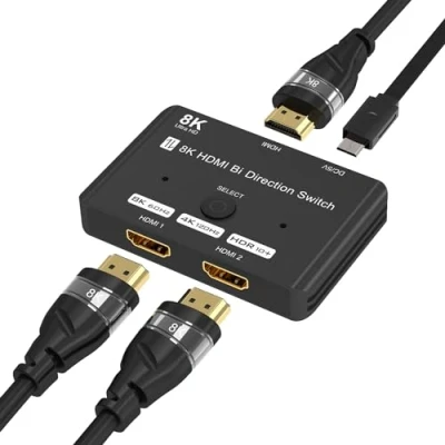 Image of HDMI 2.1, 8K Splitter Bi Direction Switcher 2 In 1 Out or Out, Box Supports Ultra HD 8K@60Hz, 4K@120Hz, High Speed 48Gbps, HDCP2.3, HDR10 for TV/PS5/Xbox/Monitors