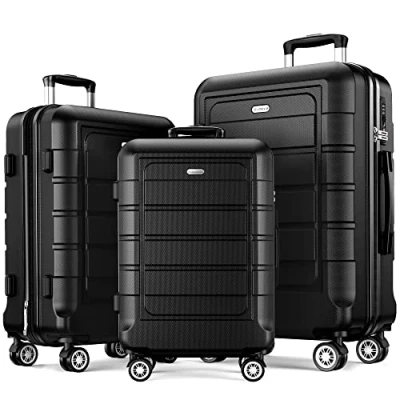 Image of SHOWKOO Luggage Sets 3 Piece Hard Shell PC+ABS Expandable Lightweight Durable Trolley Travel Suitcase with Spinner Wheels TSA Lock, 20&quot; 24&quot; 28&quot; Black