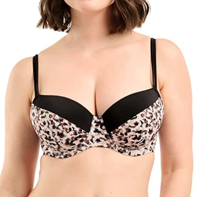 Image of Sans Complexe Women&#039;s Sunset Stay Padded Underwired Swimsuit Top, Animal Print Sand Black, 36D