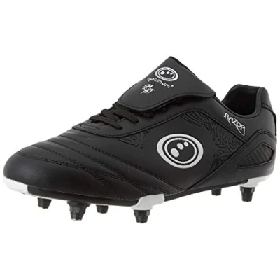 Image of Optimum Razor Lace Up Soft Ground SG Kids Football Boot Shoe, Black/Silver, 1 UK