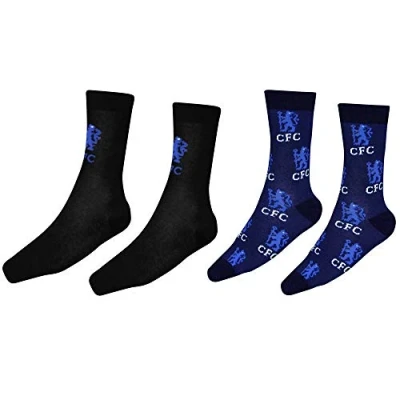 Image of Official Twin Pack of Mens Chelsea Football Crest Dress Socks (Adults Size 8 11), Gift Socks, Champions Set