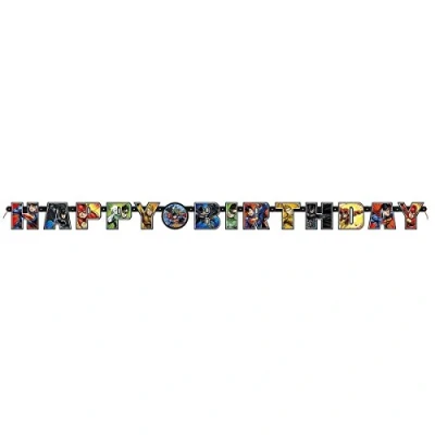 Image of Justice League Multicolor Happy Birthday Jointed Banner (1.9 meters) 1 Piece Celebration Décor for Superhero Fans