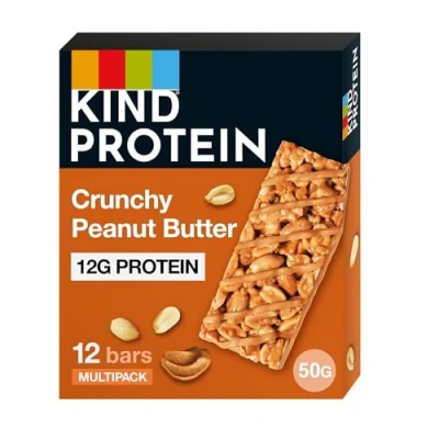 Image of KIND Protein Bars, Gluten Free Snack Crunchy Peanut Butter, High Fibre, Healthy Snack, Source of Protein, No Artificial Colours, Flavours or Preservatives, Multipack 12 x 50g