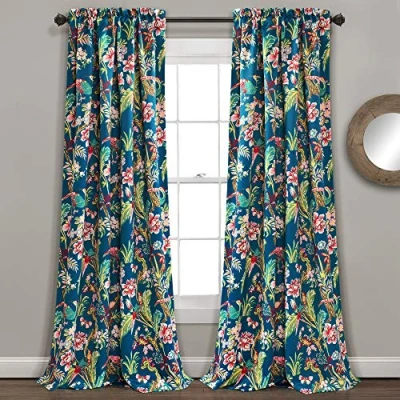 Image of Lush Decor, Navy Curtains Dolores Darkening Window Panel Set for Living, Dining Room, Bedroom (Pair), 84&quot; x 52&quot;