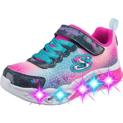 Image of Skechers Girl&#039;s Flutter Heart Lights Simply Love Sneaker, Navy Synthetic Mesh, 4 UK Child