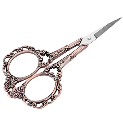 Image of Hilitand 1 Pcs Embroidery Scissors, Sewing Vintage Flower Pattern Stainless Steel Tailor Scissors (Red Bronze)