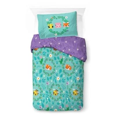 Image of Jay Franco Minecraft Floral 100% Cotton Single Duvet Cover Set Includes 50 x 70cm Pillowcase