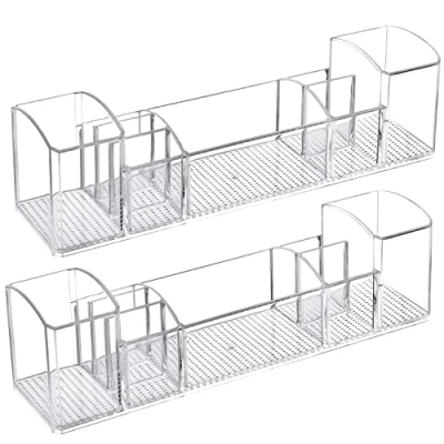 Image of Belle Vous 2 Pack of Plastic Organiser Boxes with 8 Compartments Clear Storage Bins for Cosmetics, Makeup, Toiletries &amp; Accessories Ideal Bedroom Vanity Dresser Drawer, Kitchen/Pantry Bathroom