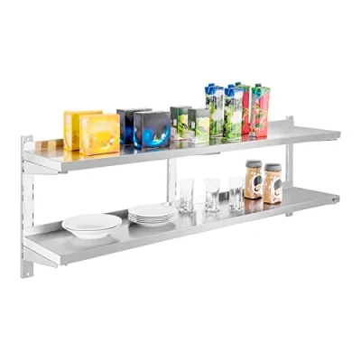 Image of Royal Catering RCWR 160.2 Wall Shelf Two Shelves Stainless Steel 2 x 160 30 cm 3.5 Thickness 70 kg Load Capacity Plate Board