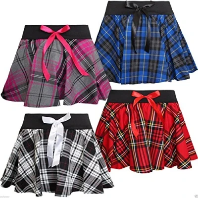 Image of Crazy Chick® Children Girls Mini Bow Tartan Skirt 5 10 Years Royal Blue