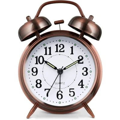 Image of Loud Alarm Clock for Heavy Sleepers Adults, Metal 4 Inches Twin Bell Battery Operated Clocks Bedrooms Decoration, Silent Non Ticking (Bronze)
