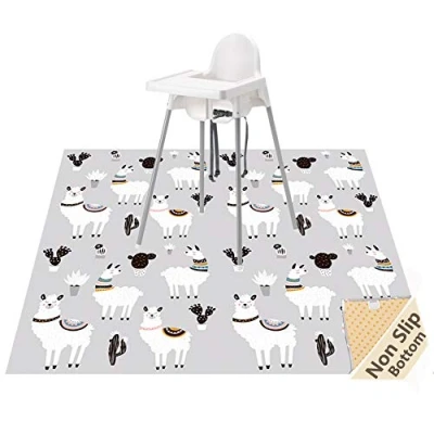 Image of Splash Mat for Under High Chair/Arts/Crafts, WOMUMON 51&quot; Washable Weaning Waterproof Anti slip Floor Protector Messy Splat Mat, Spill Pet (Alpaca)