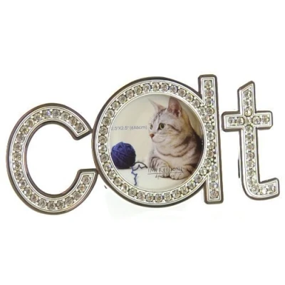 Image of Juliana Silverplated &#039;Cat&#039; Shape Photo Frame with Crystals