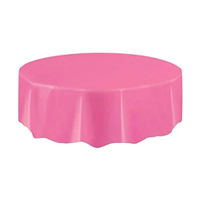 Image of Hot Pink Solid Round Plastic Table Cover (213cm) 1 Count Vibrant &amp; Durable Party Essential for Easy Cleanup and Decoration