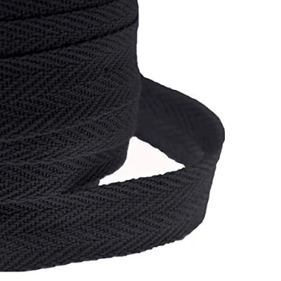 Image of JJPRIME Cotton 25mm 1&quot; Herringbone Craft Apron Twill Dressmaking Sewing Bunting Tape (Black, 10 Meter)
