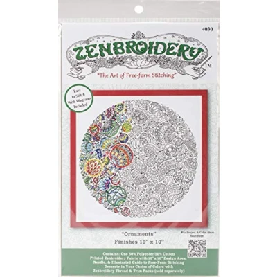 Image of Design Works Crafts Zenbroidery Printed Fabric Pack Baubles, Cotton, Multi, 25.5 x 0.1 cm