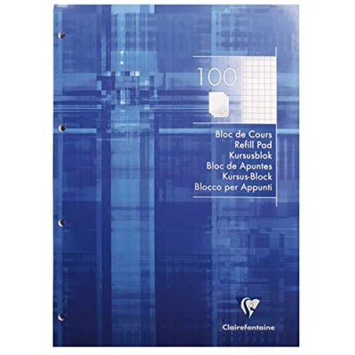Image of Clairefontaine Ref 5816C 4 Hole Punched Refill Pad (Pack of 100 Sheets) A4 Size, 5/5 Squared Rulings, 90gsm Brushed Vellum Paper, Resealable Pack