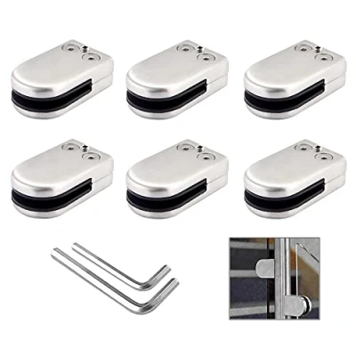Image of QitinDasen 6 Pieces 6～8 mm (S Size) Glass Clamps, 304 Stainless Steel Clip Clamp, Adjustable Clamp Bracket Flat Back, for Staircase Balustrade Handrail (Silver)