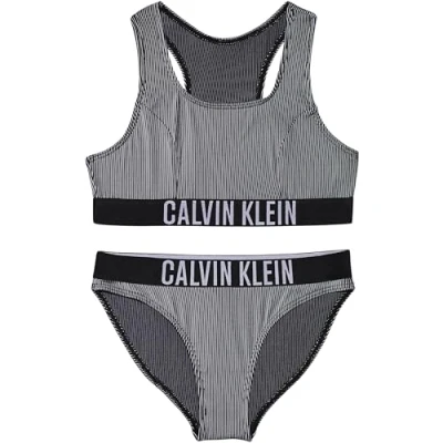 Image of Calvin Klein Jeans Girls&#039; Ribbed Bralette Bikini Set, Black (Pvh Black), 8 10 Years