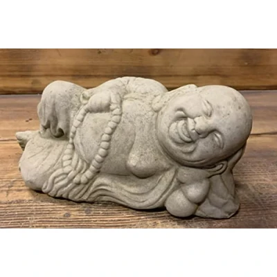 Image of STONE GARDEN SMALL LAYING HAPPY BUDDHA STATUE ORNAMENT
