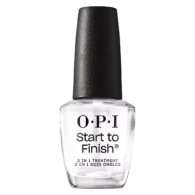Image of OPI Start To Finish 3in1 Nail Polish Treatment Leaving Long Lasting Shine, Clear Base Coat, Top Coat &amp; Strengthener With A Vegan Formula, Vitamins E for Damaged Nails, 15ml