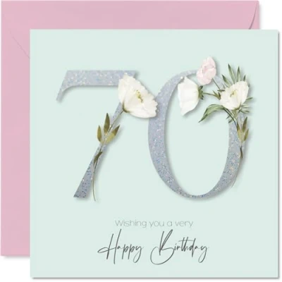 Image of 70th Birthday Cards for Women Fancy Floral Flowers Happy Card 70 Year Old Woman Grandma Nan Wife Nanny, 145mm Bday Greeting