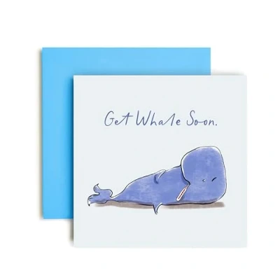 Image of Huxters Get Well Soon Card Sorry you are Poorly Whale Good Luck with your Operations 14.8cm