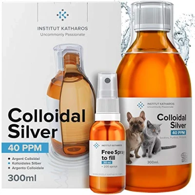 Image of Colloidal Silver Antiseptic 300ml Bottle &amp; Spray All in 1 Treatment: Dogs Cats ● Skin Issues Relief (Itchy, Allergy, hotspot, Yeast, Wound) 100% Natural Antibiotic ●Fights Pet Infection (Ear, Eye)