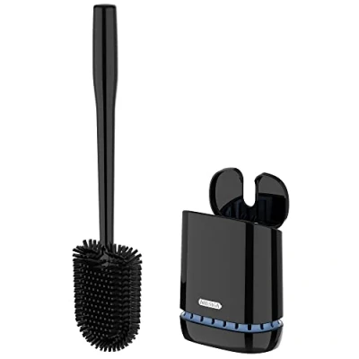 Image of MR.SIGA Toilet Bowl Brush and Holder, Durable Flexible Bristles, Wall Mounted for Bathroom Cleaning, Black, 1 Pack