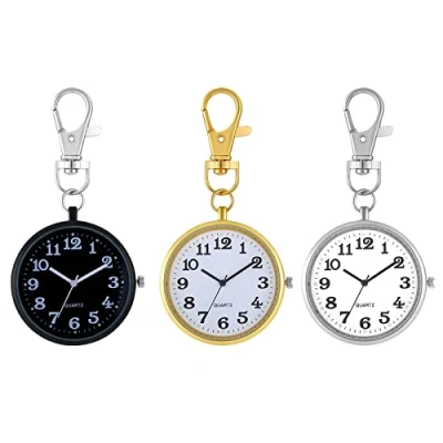Image of JewelryWe Key Chain Watch Novelty Ring Vintage Gold/Silver Quartz Pocket FOB Clip on Watch, for Men Women