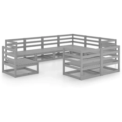 Image of vidaXL 9 Piece Garden Lounge Set Grey Solid Pinewood