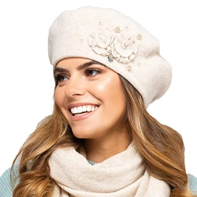 Image of Kamea Women&#039;s Woolen Beret Barcelona, Beige,One Size