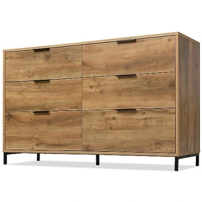 Image of Merax Sideboards for Living Room Storage Cabinet with 6 Drawers Dark Oak Bedroom Kitchen Cabinets 76x120x40cm