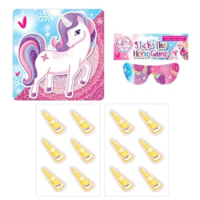 Image of D.A.Y. Republic Stick the Horn on Unicorn, Party Games for Kids, Perfect Favours Pin Game Includes Blindfold, Stickers, and Backdrop Poster, Supplies Decoration (Unicorn Themed)