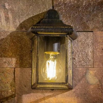 Image of CGC Lighting Outdoor Outside Wall Light Mains Power Security Porch Patio Aluminium Traditional Lantern LED IP43 E27 (Bronze Lantern)